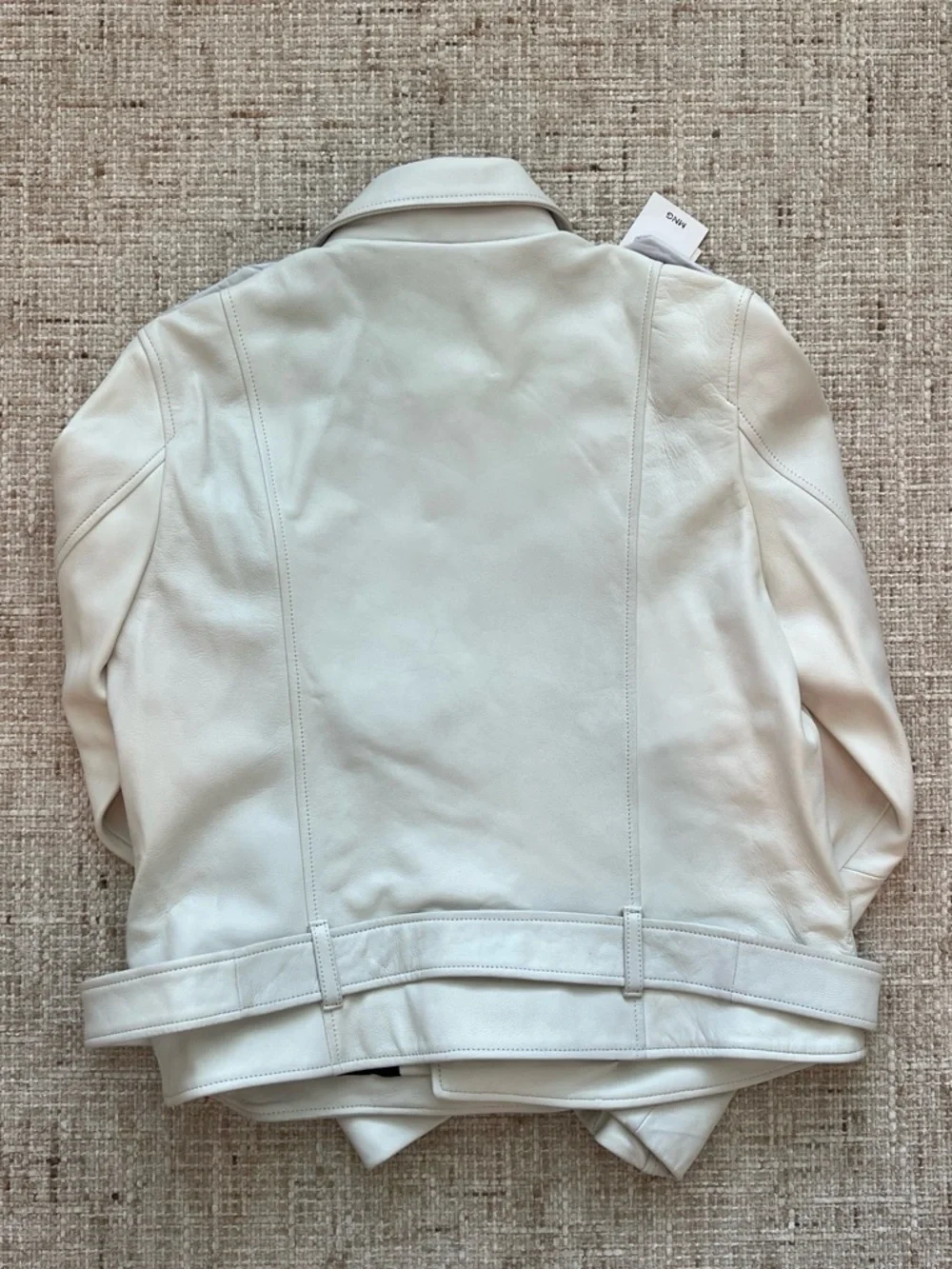 MANGO women White Sheep Leather Biker Jacket L